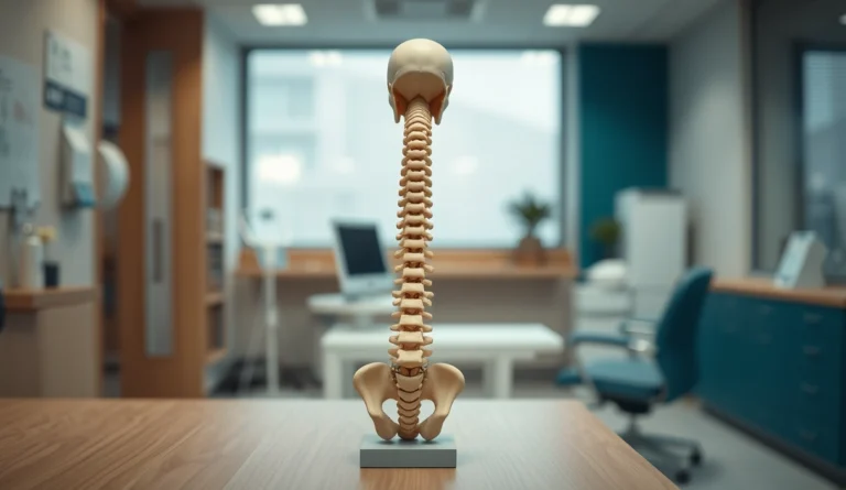Modelo anatômico da coluna vertebral sobre a mesa do consultório
