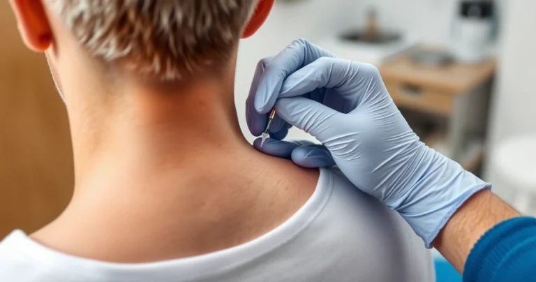 Profissional aplicando agulha em ponto-gatilho do músculo trapézio