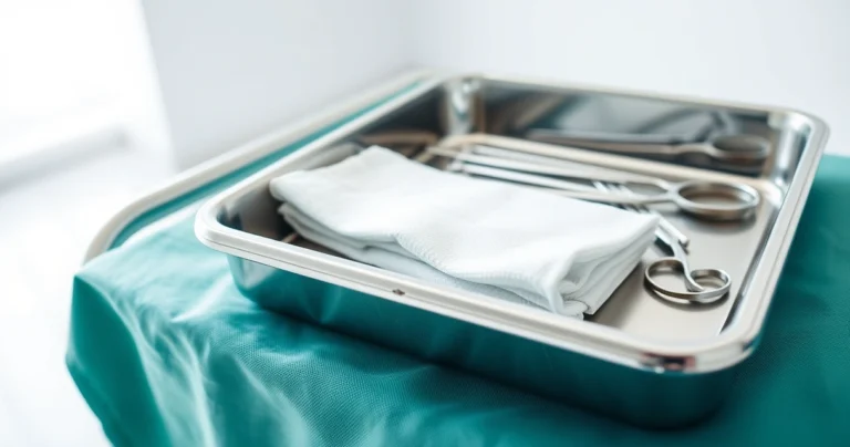 Bandeja com material estéril preparada para procedimento no consultório